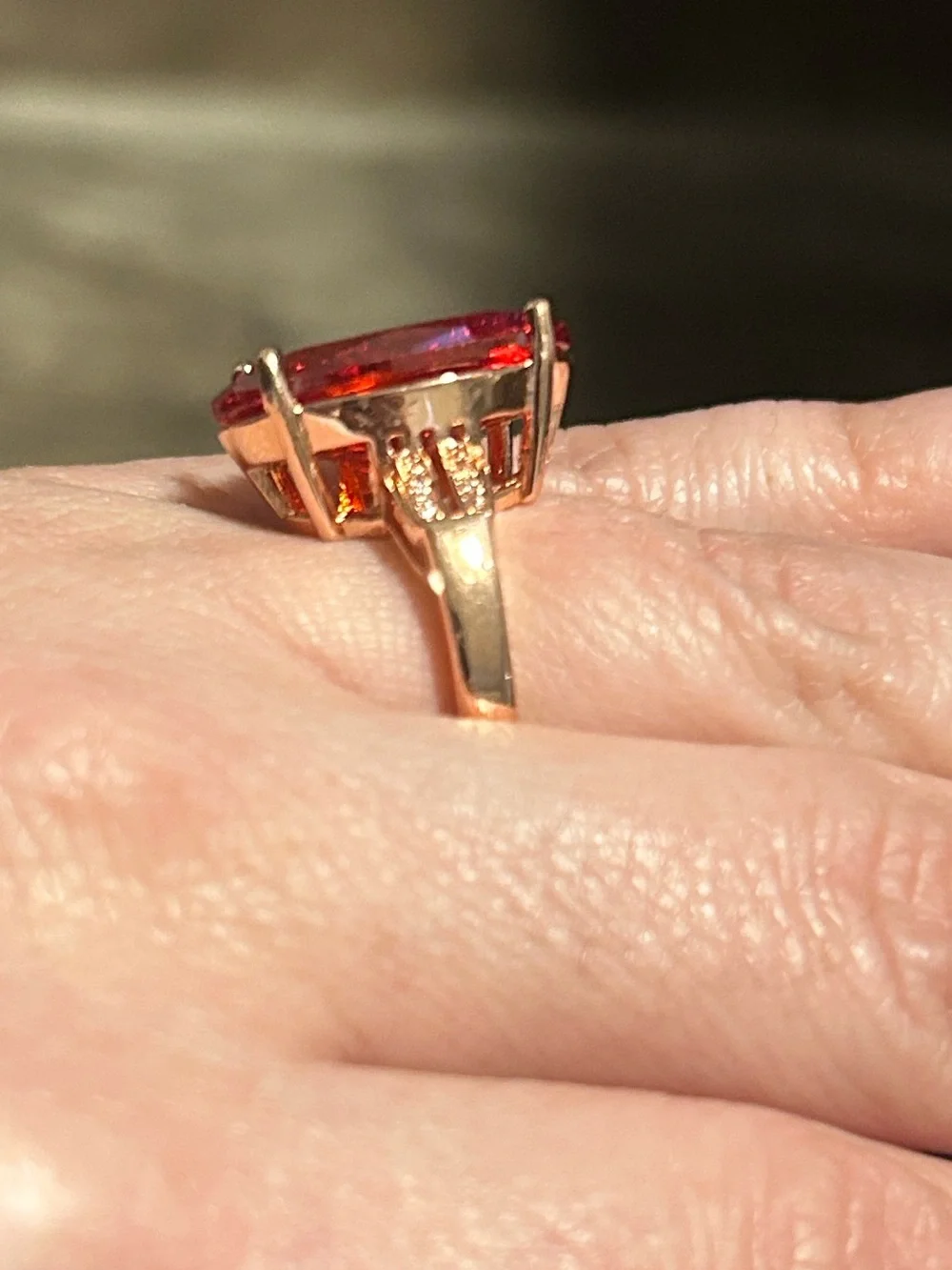 Rose gold crystal statement cocktail ring size 7.5
